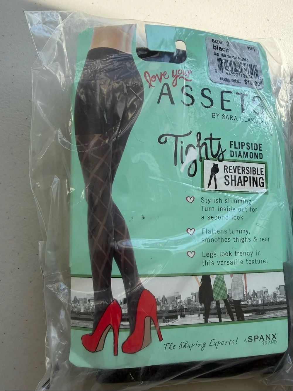 New Spanx Love Your Assets Black Tights Diamond Size 2 Reversible Shaping 2 Pack